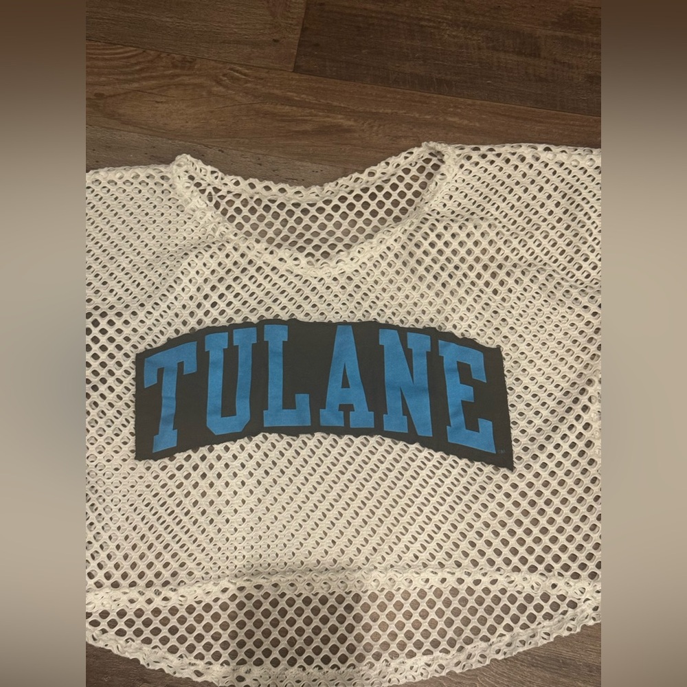 NWOT Tags One Size Women’s Tulane University Green Wave White Mesh Crop Tshirt